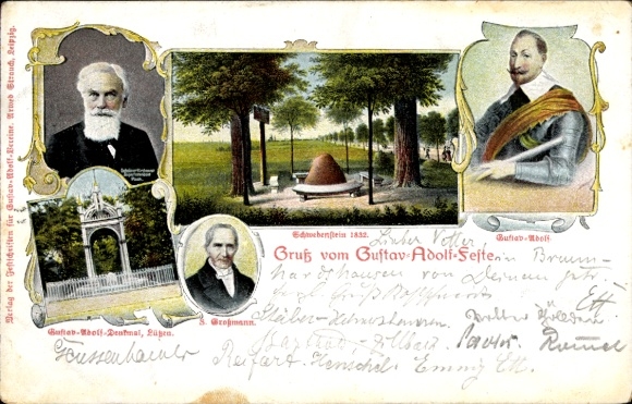 Ak Lützen im Burgenlandkreis, Gustav Adolf, Schwedenstein, S. Grossmann
