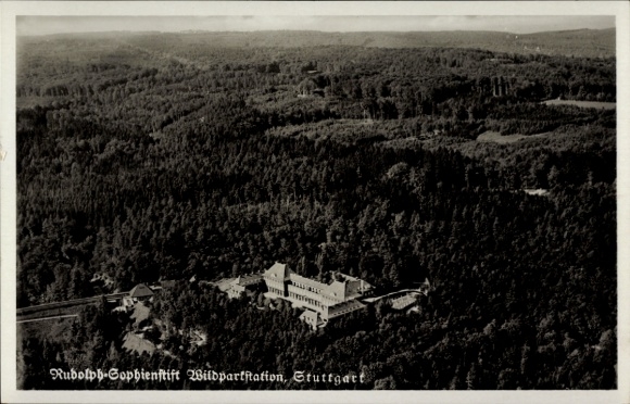 Ak Stuttgart in Württemberg, Rudolph Sophien Stift, Wildparkstation, Fliegeraufnahme