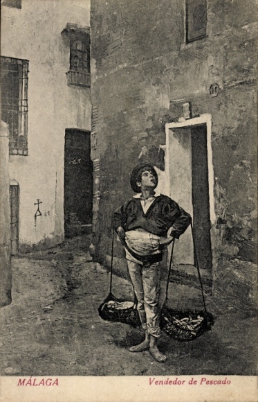 Ak Málaga, Andalucía, España, Vendedor de Pescado