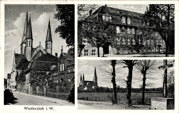 Postcard Wadersloh in Westphalia, church, town, panorama