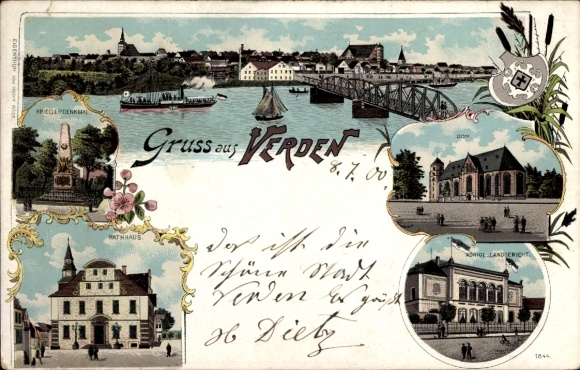 Chromo-Litho Verden an der Aller, Town Hall, Cathedral, District Court, War Memorial