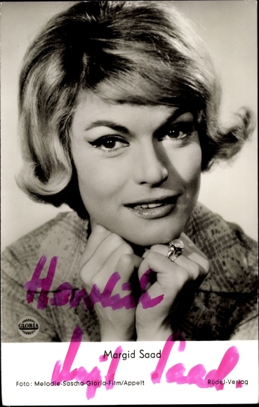 Postcard actress and director Margit Saad, portrait, autograph