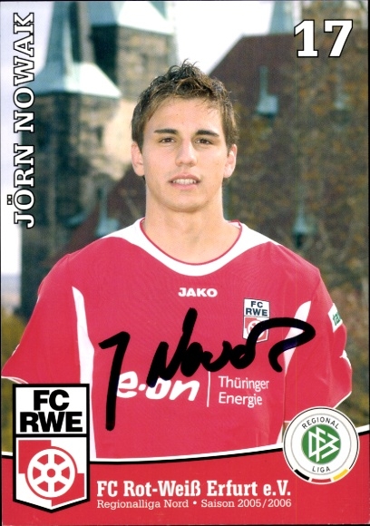 Autograph card footballer Jörn Nowak, FC Rot-Weiß Erfurt, autograph