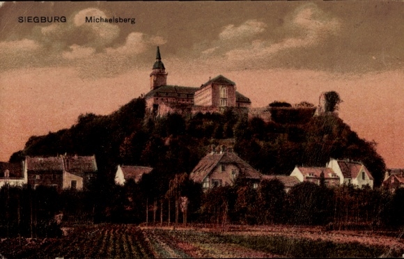 Postcard Siegburg an der Sieg, Michaelsberg, castle on a hill, rural surroundings