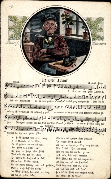 Song artist Postcard Schneider, Rud., Ne Pfeif Towak, Verlag Wilhelm Vogel, man with a pipe