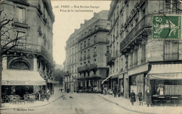 Ak Paris XVI Passy, Rue Bastien-Lepage, genomen vanaf Rue Lafontaine