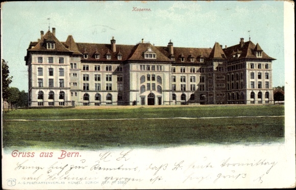 Postcard Bern in Switzerland, barracks, lawn