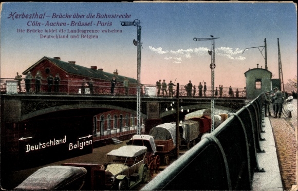 Postcard Herbesthal Lontzen Wallonia Liège, bridge over the Cologne-Aachen-Brussels-Paris railway line