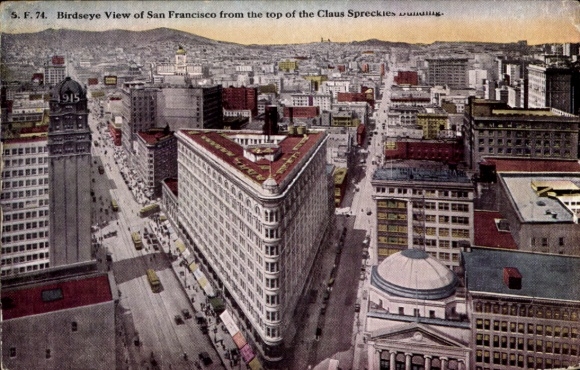 Ak San Francisco Californië VS, vogelperspectief van het Claus Spreckles-gebouw, stadsgezicht
