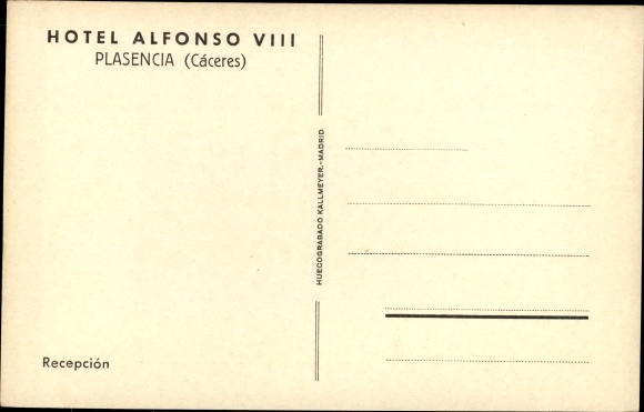 Postcard Plasencia Caceres Extremadura, Hotel Alfonso VIII, Reception