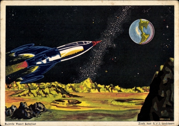 Artist Postcard Space Satellite, Search the RVS emblem