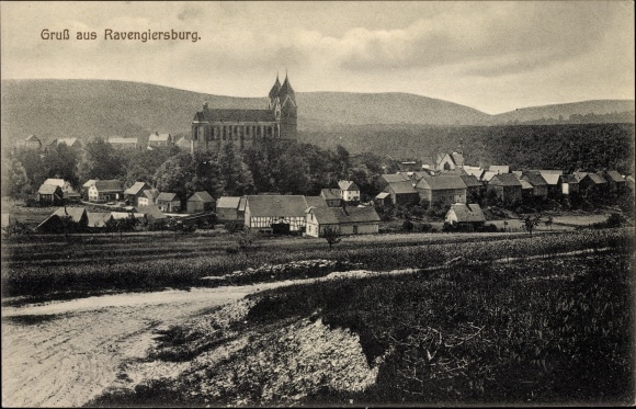 Postcard Ravengiersburg Rhineland Palatinate, total view of the town, church