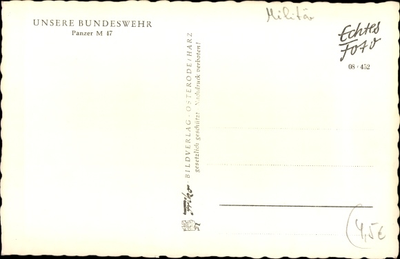 Postcard German Bundeswehr, tank M 47