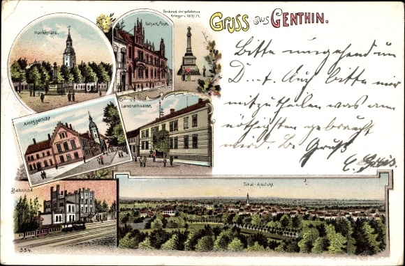 lito Genthin nad kanałem Łaby Haweli, rynek, sąd rejonowy, dworzec kolejowy, pobocze torów, poczta, starostwo