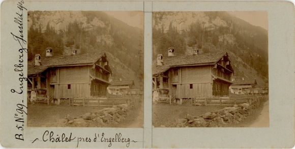 Stereo photo Engelberg Kt. Obwalden Switzerland, chalet, 1900