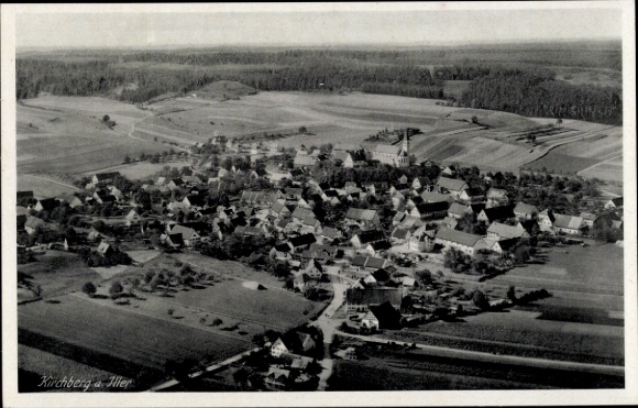 Postcard Kirchberg in Saxony, aerial view of rural landscape, numerous houses
