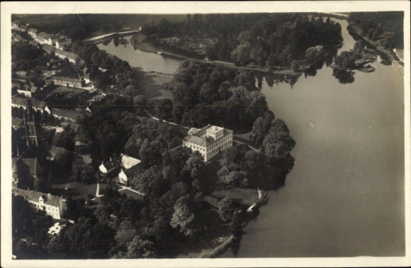 Ansichtkaart Oranienbaum Wörlitz Saksen Anhalt, luchtfoto van het kasteel, meer