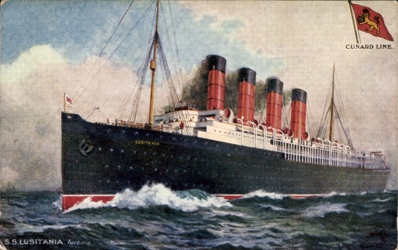 Artist PC steamship SS Lusitania, Cunard Line, Tuck 9268