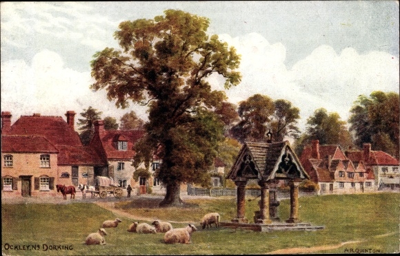 Artist PC Quinton, Dorking Surrey England, Ockley, Sheep, Well
