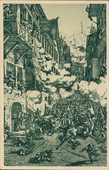 Künstler Ak Berlin, 100 Jahre Revolution von 1848, Straßenkampf, Brüderstraße