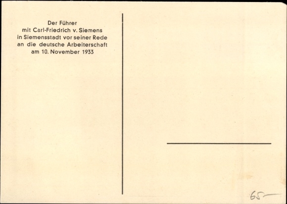 PC Berlin Spandau Siemensstadt, Adolf Hitler, Carl Friedrich v. Siemens, speech to the German workforce