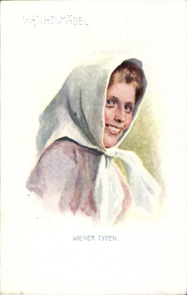 Artist Postcard Viennese Types, Laundry Girl in Traditional Costume