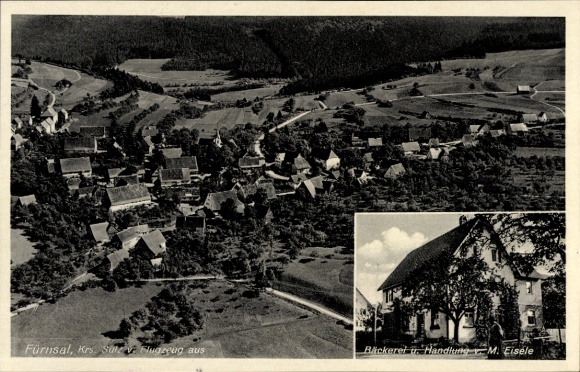 Ak Fürnsal Dornhan im Schwarzwald, Luftaufnahme von  Häuseransicht, Backerel Handlung M. Eisele