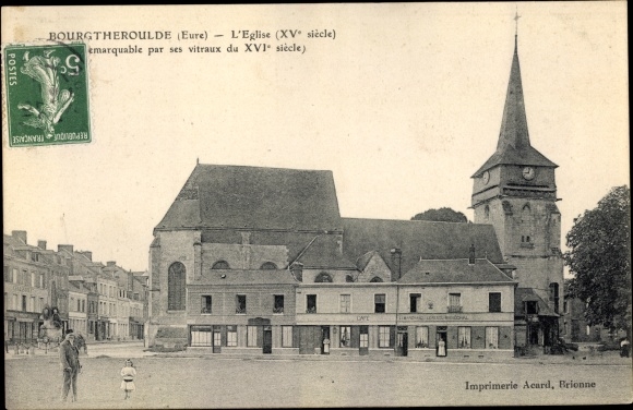 Postcard Bourgtheroulde Eure, Church Square