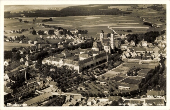 Postcard Ottobeuren in Upper Swabia Allgäu, aerial photograph