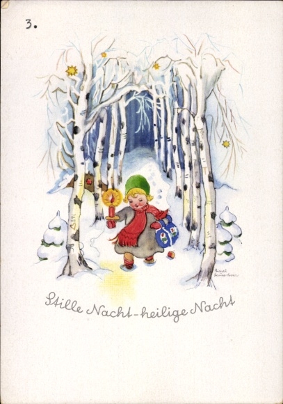 Artist Postcard Lauterborn, L., Christmas, Girl in the Forest