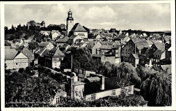 Postcard Simmern in the Rhein Hunsrück district, partial view of the city, residential buildings, church, Buka 244