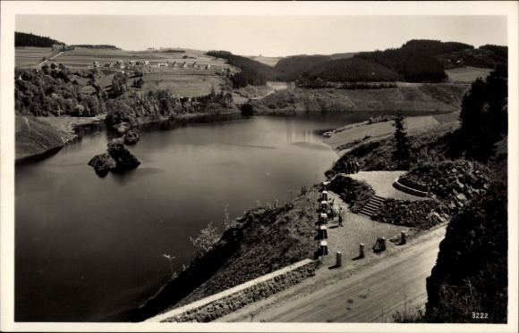 Postcard Saalburg Ebersdorf in Thuringia, viewing point, bridge, landscape, water