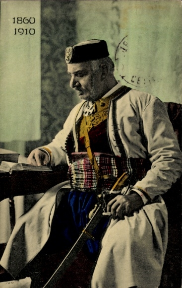 Postcard King Nikola, Nicholas I of Montenegro, portrait in traditional costume