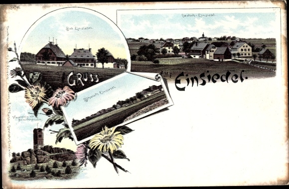 Litho Deutscheeinsiedel Deutschneudorf in het Ertsgebergte, Bohemian Einsiedel, Bad Einsiedel