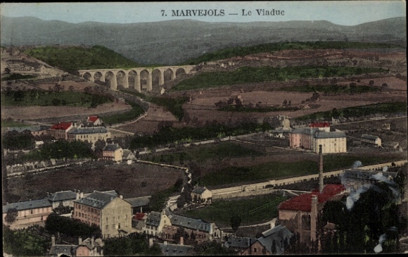 KP Marvejols Lozère, Le Viaduc, wiadukt, krajobraz, widok na miasto