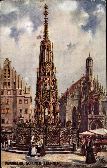 Artist PC Flower, Charles, Nuremberg in Middle Franconia Bavaria, beautiful fountain