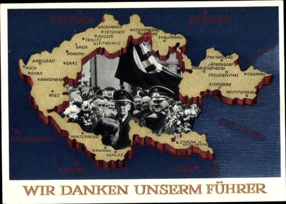 Postal stationery Postcard We thank our Führer, Sudetenland, Bohemia, Moravia, Hitler