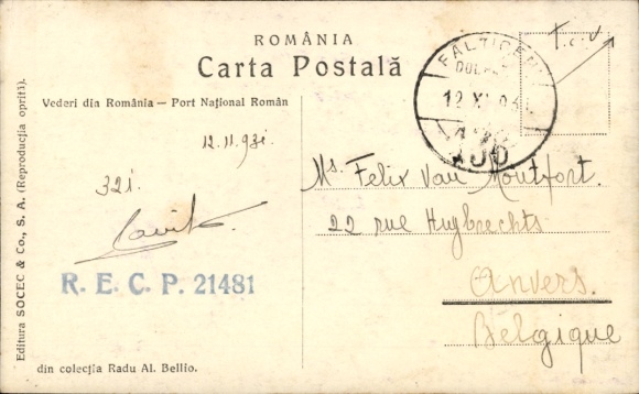 Postcard Romania, portrait of a Spinner at the Ruin Window