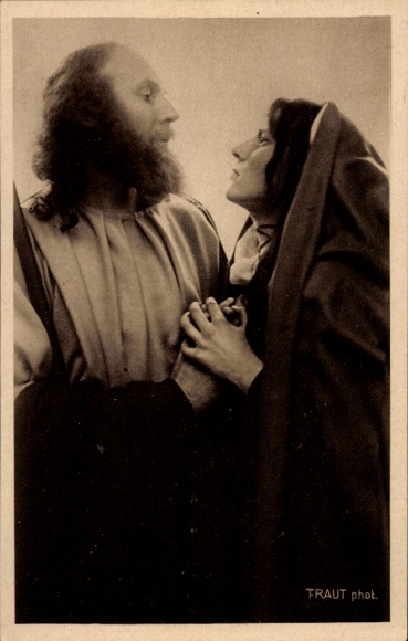 PC Oberammergau in Upper Bavaria, Passion Play 1922, Jesus and Mary, Anton Lang, autograph