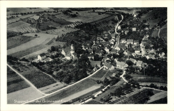 Postcard Stuppach Bad Mergentheim in Tauberfranken, aerial photograph, Grünewald Chapel