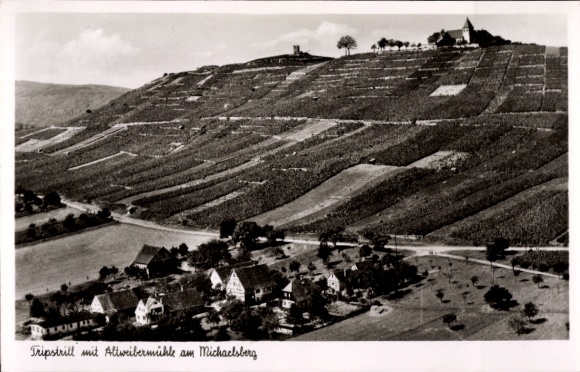 Postcard Treffentrill Cleebronn in Baden Württemberg, Tripsdrill, aerial photograph, Altweibermühle