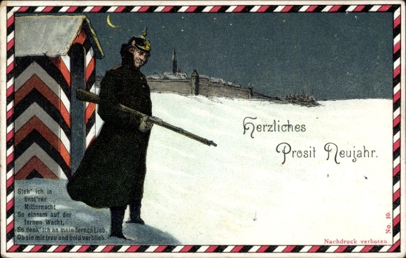 Ak Herzliches Prost Neujahr, Soldat hält Wache