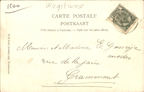 Postcard Wuestwezel Province of Antwerp, Hercules of Kempen is harnessed to the chariot by his son