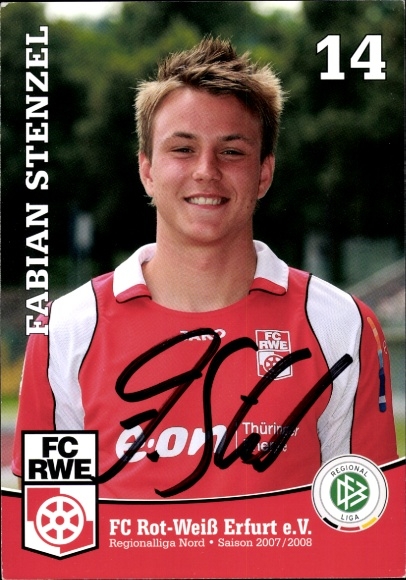 Autograph card footballer Fabian Stenzel, FC Rot-Weiß Erfurt, autograph