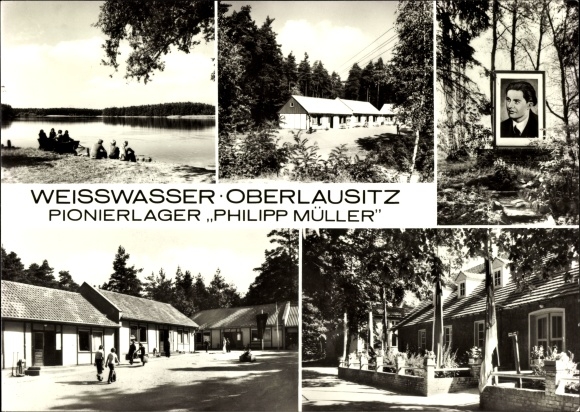 Postcard Weißwasser in Upper Lusatia, pioneer camp Philipp Müller