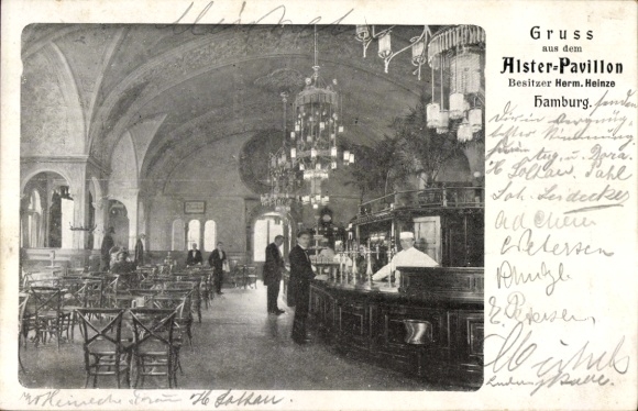 Postcard Hamburg Mitte St. Pauli, Helgoländer Allee, Alster Pavilion