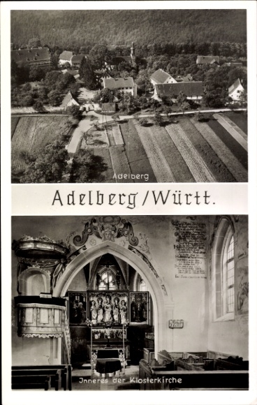 Postcard Adelberg near Göppingen, aerial photograph, monastery church