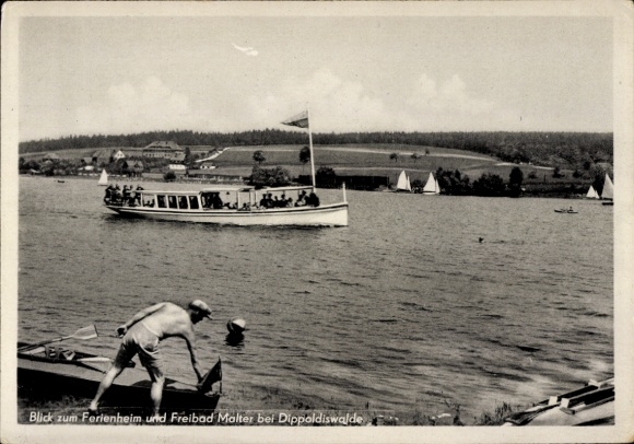 Postcard Malter Dippoldiswalde, view of holiday home, outdoor pool Malter, boat, sailboats