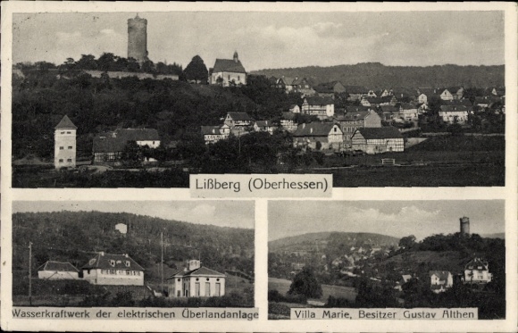 Postcard Lißberg Ortenberg Hesse, general view, electric hydroelectric power station. Overland facility, Villa Marie