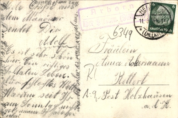 Postcard Arborn Greifenstein in Hesse, inn with a beautiful view, total view